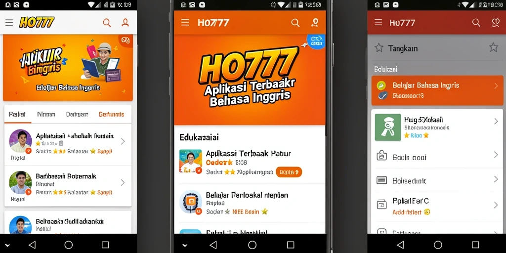 Tampilan antarmuka aplikasi HO777 saat belajar Bahasa Inggris.